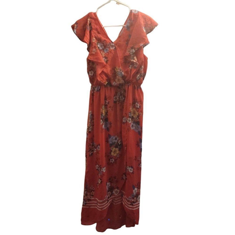 Ophelia Roe Womens Red Floral Surplice Neck Flared Sleeve Wrap Dress 2X